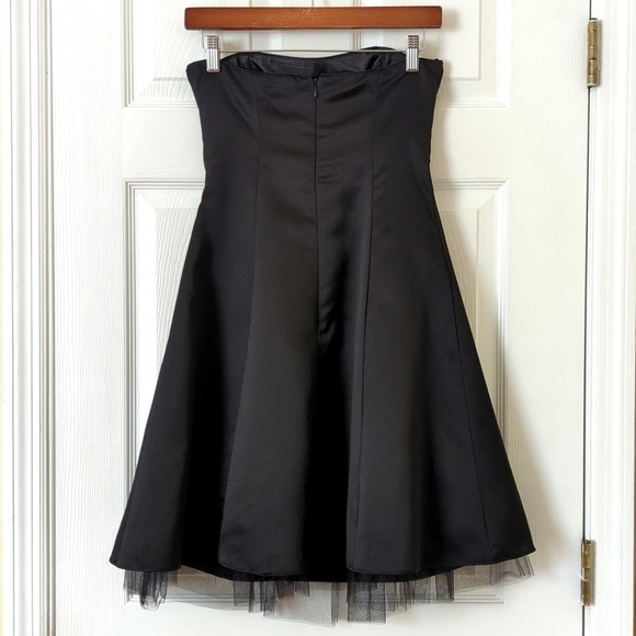 Jump Apparel Y2K Vintage Satin Tulle Hem Strapless A-Line Mini Dress Black 3/4 - Picture 7 of 12
